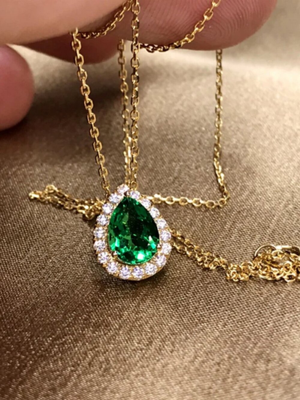 14K Gold Womens 1ct Diamond 2ct Green Emerald Necklace New 14 K Silver Jewelry